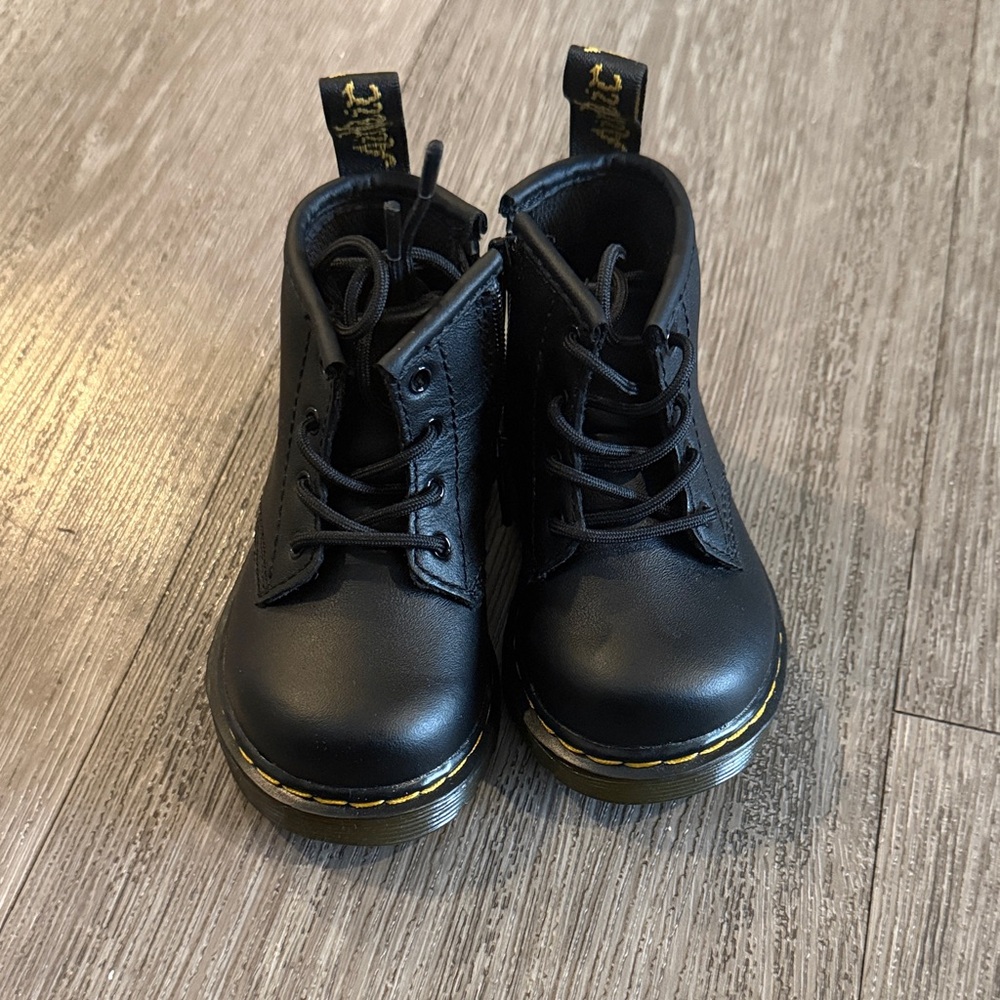 Dr. Martens Toddler Black Boots with Yellow Stitching